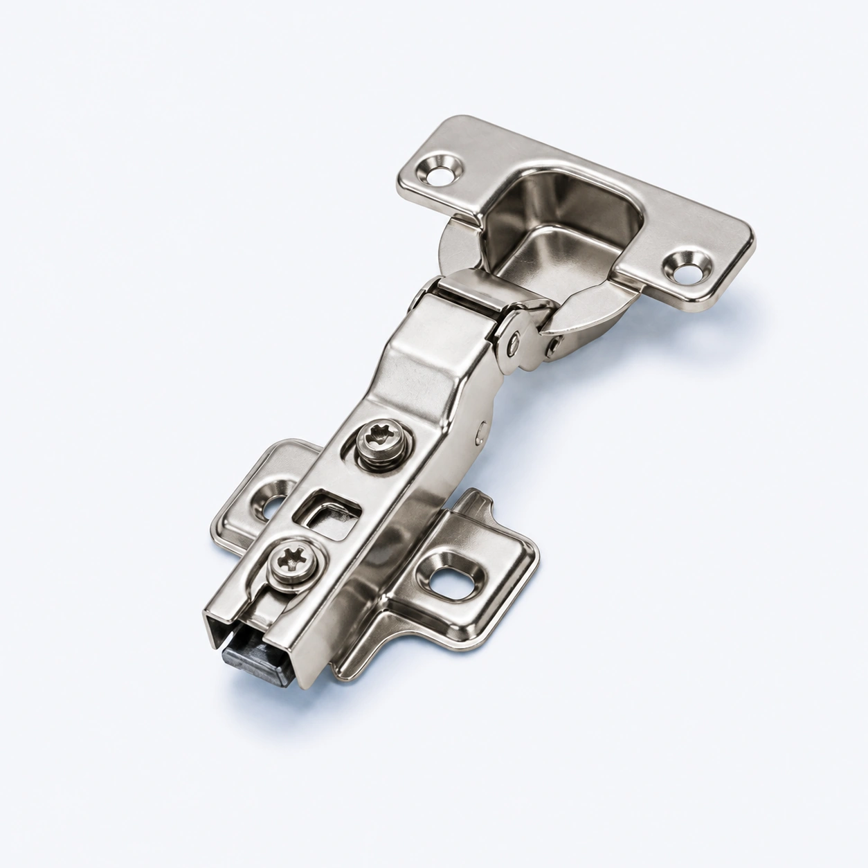 Soft-close concealed cabinet hinge with its mounting plate