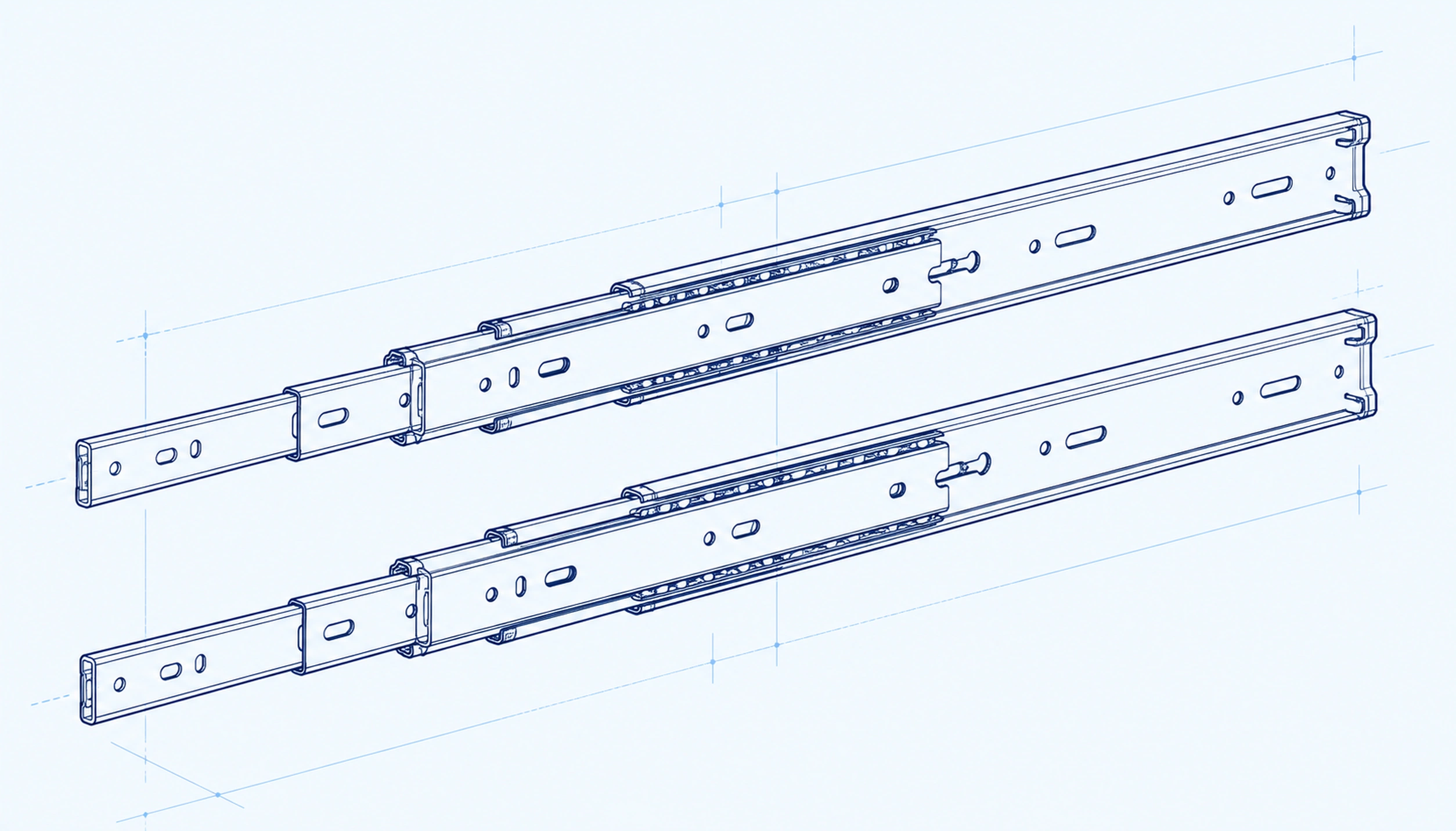 Illustrative line drawing of telescopic drawer slides