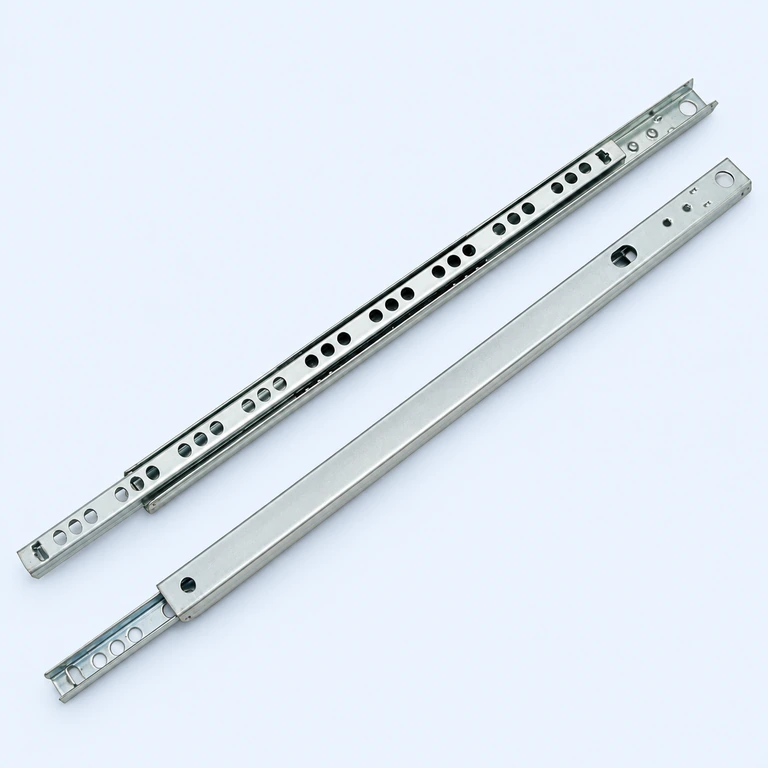 17 mm Mini Ball-Bearing Slide, reconstructed from the supplied product photograph on a pale ice-blue background