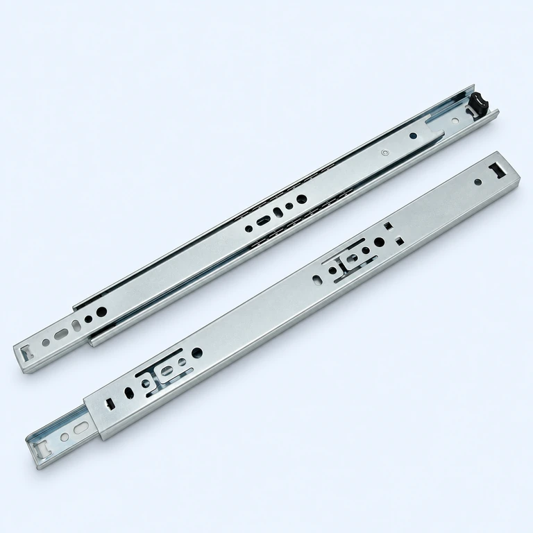 27 mm 2-Section Ball-Bearing Slide, reconstructed from the supplied product photograph on a pale ice-blue background