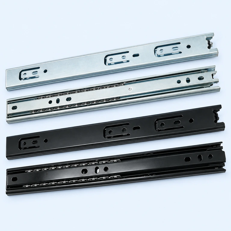 40 mm 3-Section Ball-Bearing Slide, reconstructed from the supplied product photograph on a pale ice-blue background