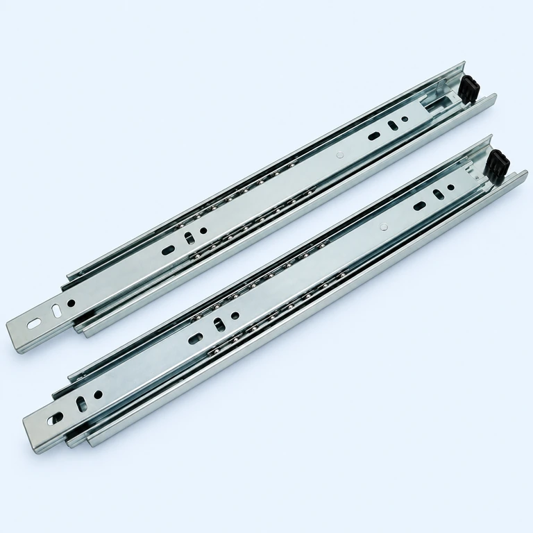 42 mm 3-Section Ball-Bearing Slide, reconstructed from the supplied product photograph on a pale ice-blue background