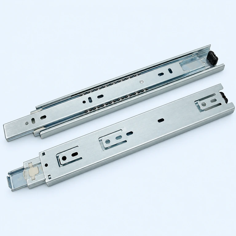 45 mm 3-Section Ball-Bearing Slide, reconstructed from the supplied product photograph on a pale ice-blue background