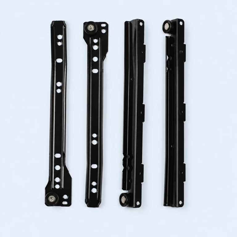 250 mm clamp-on roller drawer runner set on a pale ice-blue GLIDIVO studio background