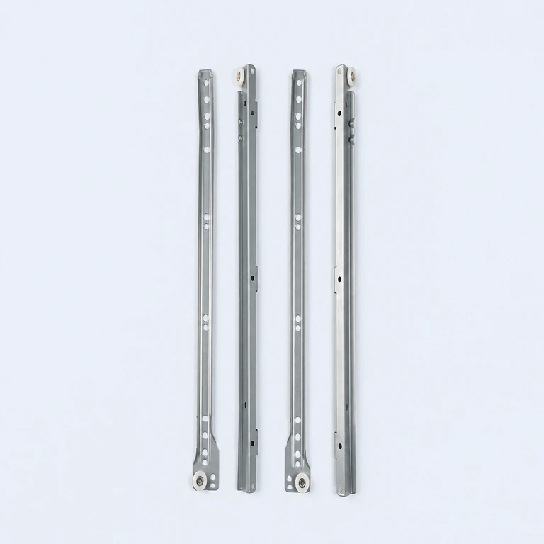400 mm clamp-on roller drawer runner set on a pale ice-blue GLIDIVO studio background