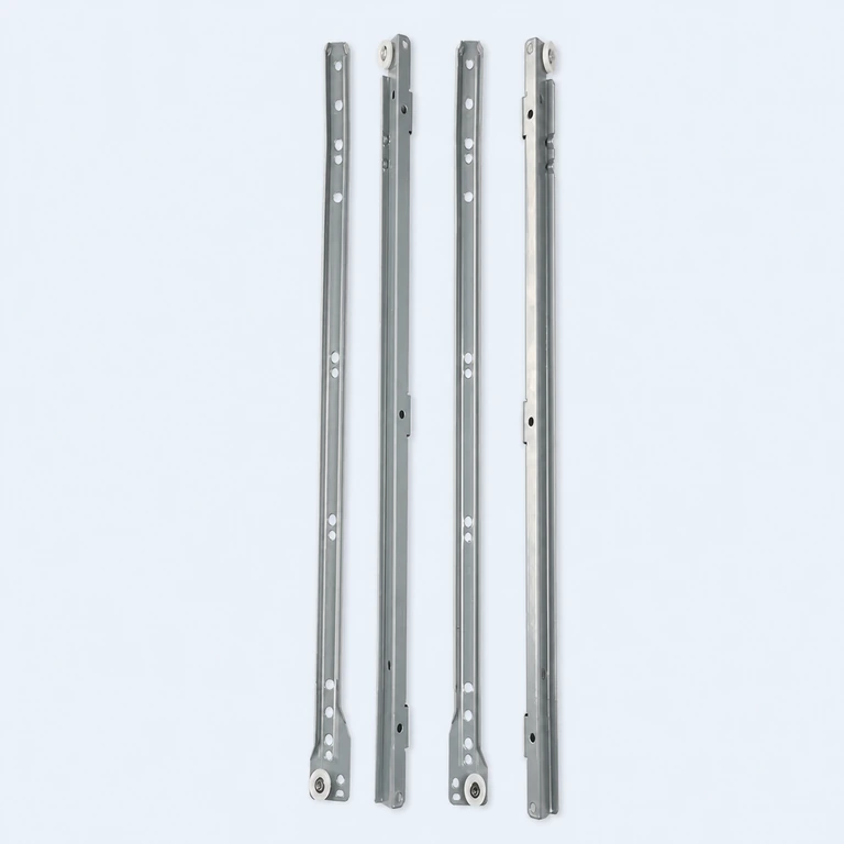 450 mm clamp-on roller drawer runner set on a pale ice-blue GLIDIVO studio background