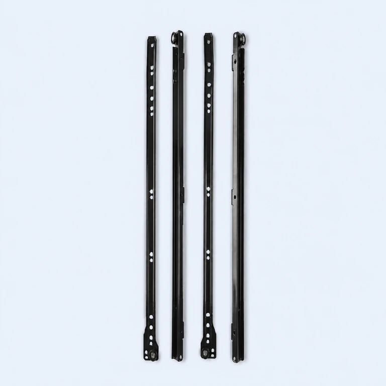 500 mm clamp-on roller drawer runner set on a pale ice-blue GLIDIVO studio background