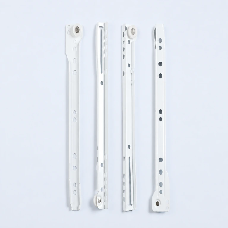 250 mm bottom-mount roller drawer slide set on a pale ice-blue GLIDIVO studio background