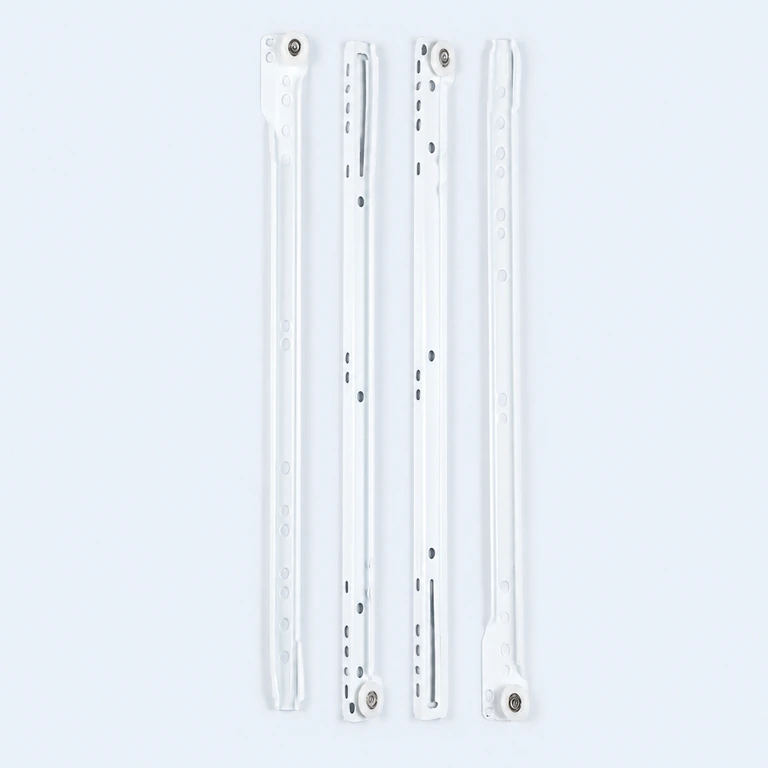350 mm bottom-mount roller drawer slide set on a pale ice-blue GLIDIVO studio background