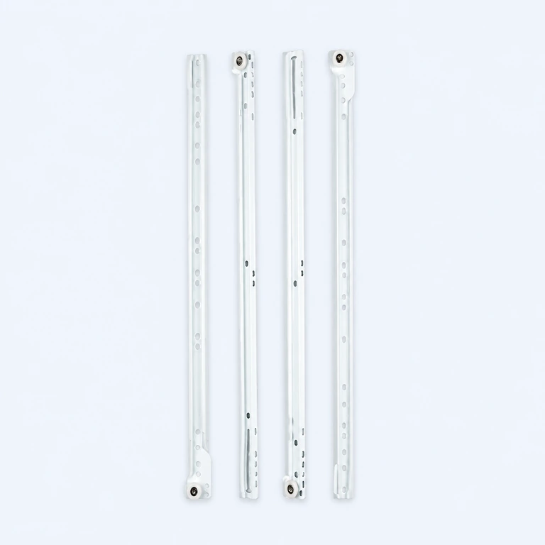 450 mm bottom-mount roller drawer slide set on a pale ice-blue GLIDIVO studio background
