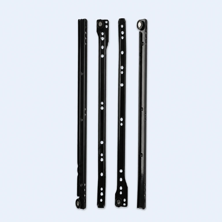 350 mm South American-style roller drawer slide set on a pale ice-blue GLIDIVO studio background