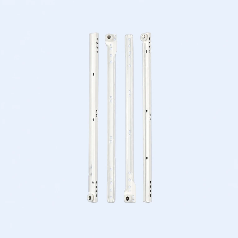 400 mm South American-style roller drawer slide set on a pale ice-blue GLIDIVO studio background